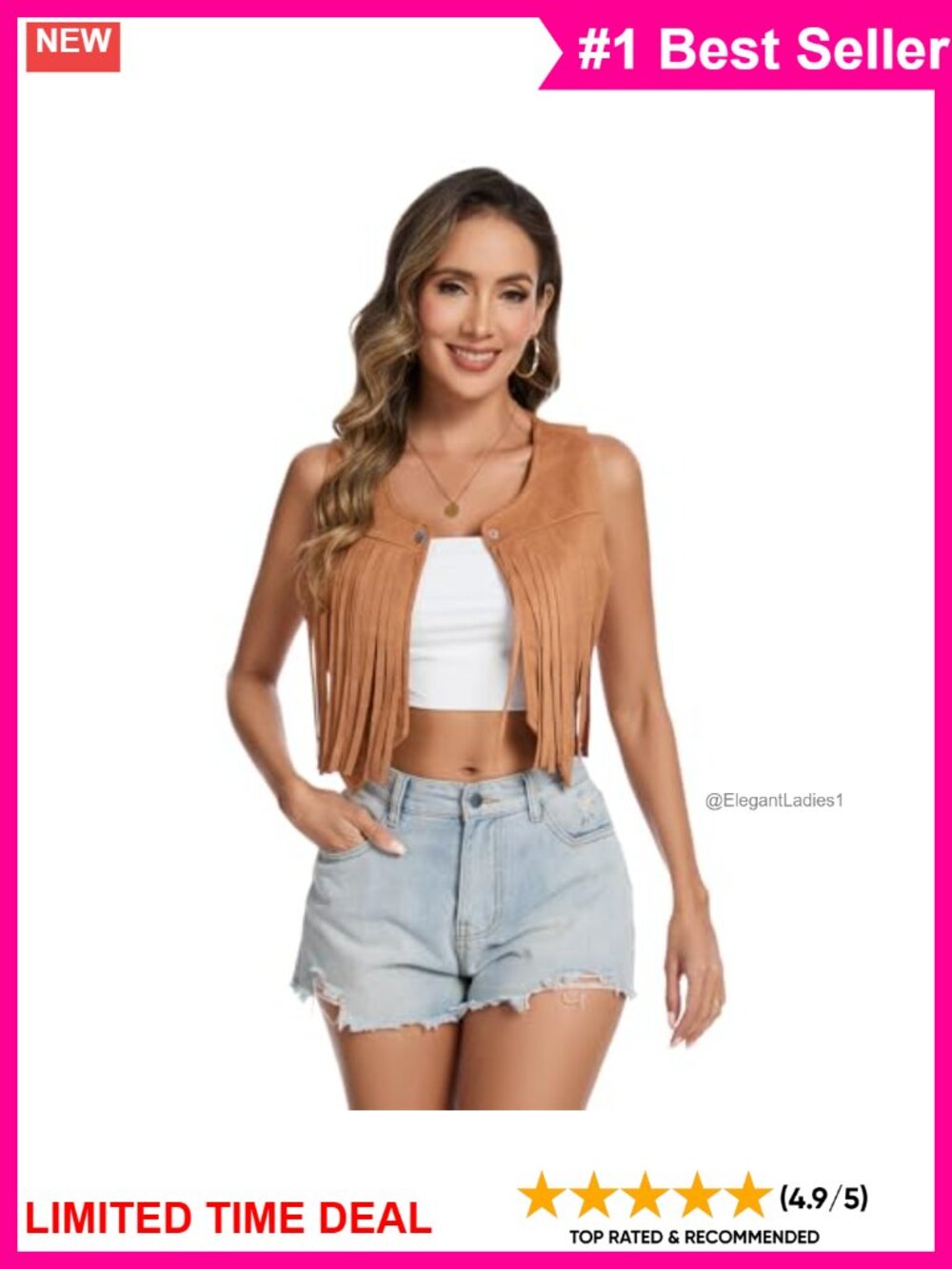 Faux Suede Fringe Vest Sleeveless Tassel Hippie Cowgirl Costume